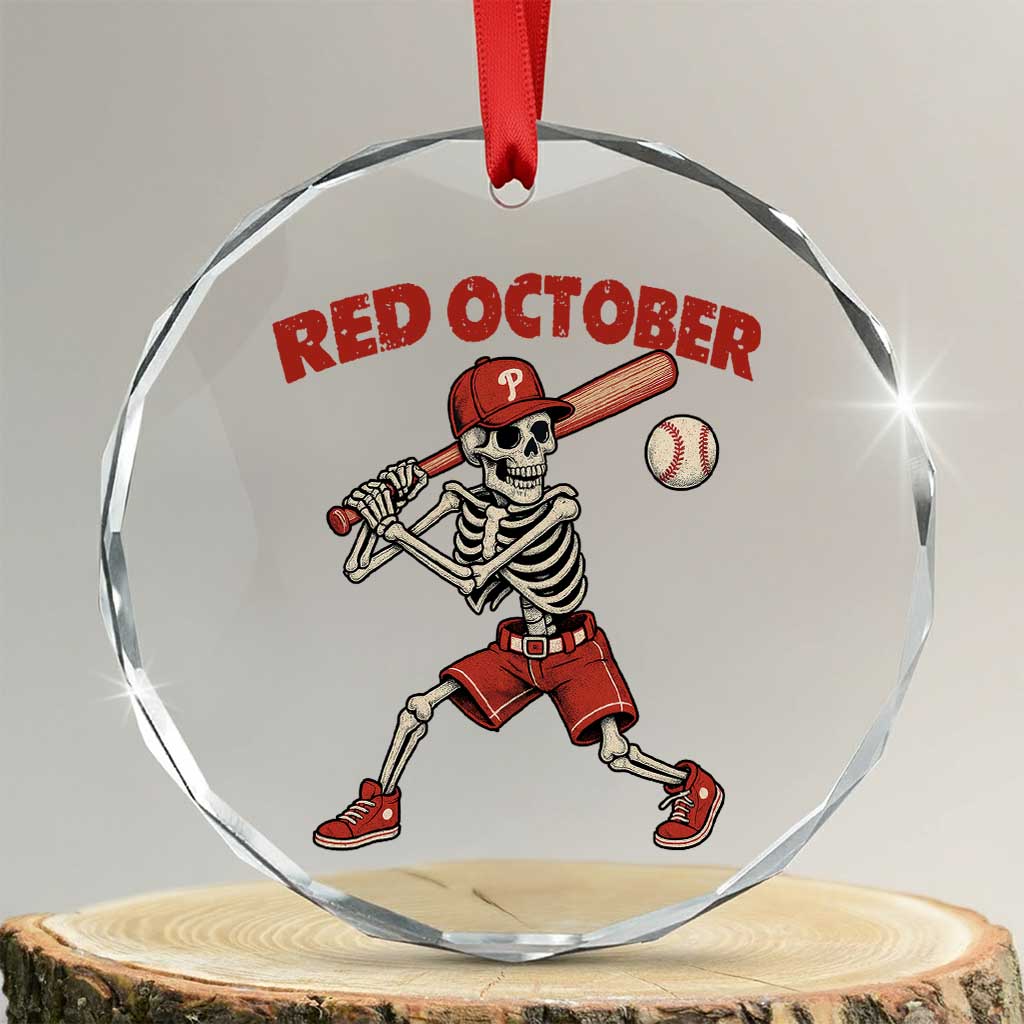 Red October Skeleton Baseball Crystal Glass Ornament Philadelphia Halloween Costume Funny TS10 Transparent Glass 3'' Circle Print Your Wear