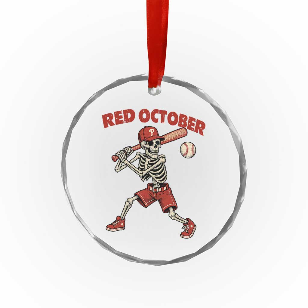 Red October Skeleton Baseball Crystal Glass Ornament Philadelphia Halloween Costume Funny TS10 Transparent Glass 3'' Circle Print Your Wear
