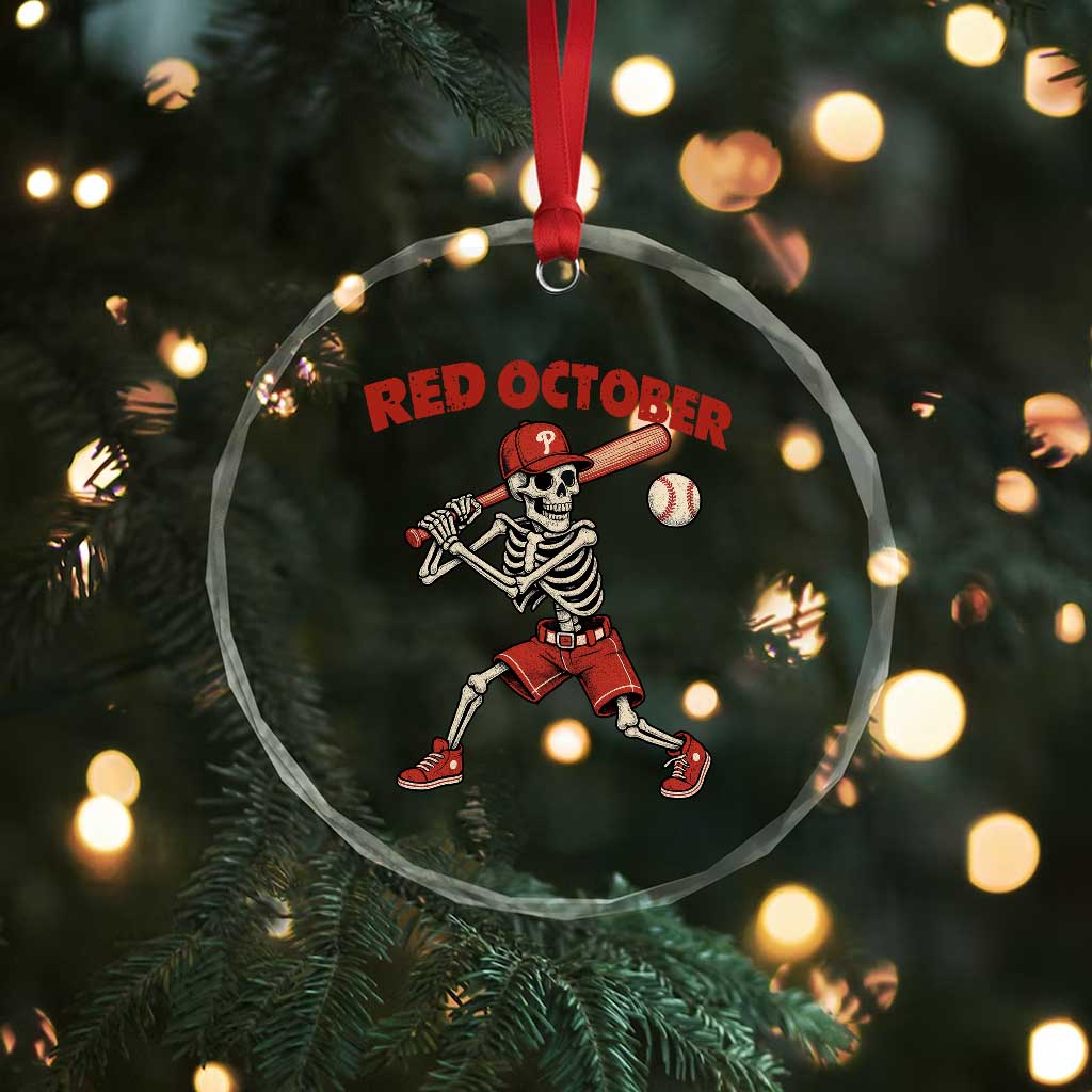 Red October Skeleton Baseball Crystal Glass Ornament Philadelphia Halloween Costume Funny TS10 Print Your Wear