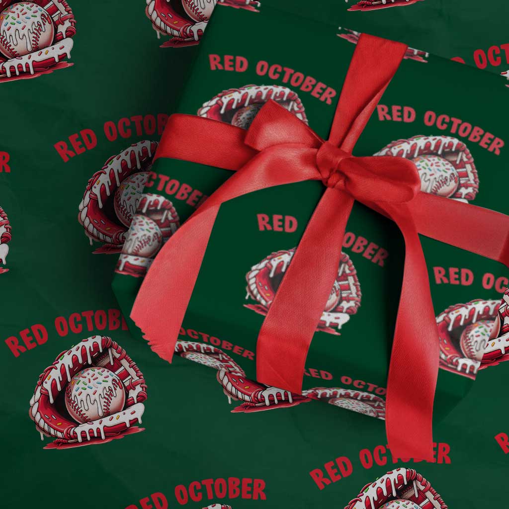 Red October Wrapping Paper Roll Baseball Drip Ice Cream Sprinkles Baseball Glove TS10 Green Print Your Wear