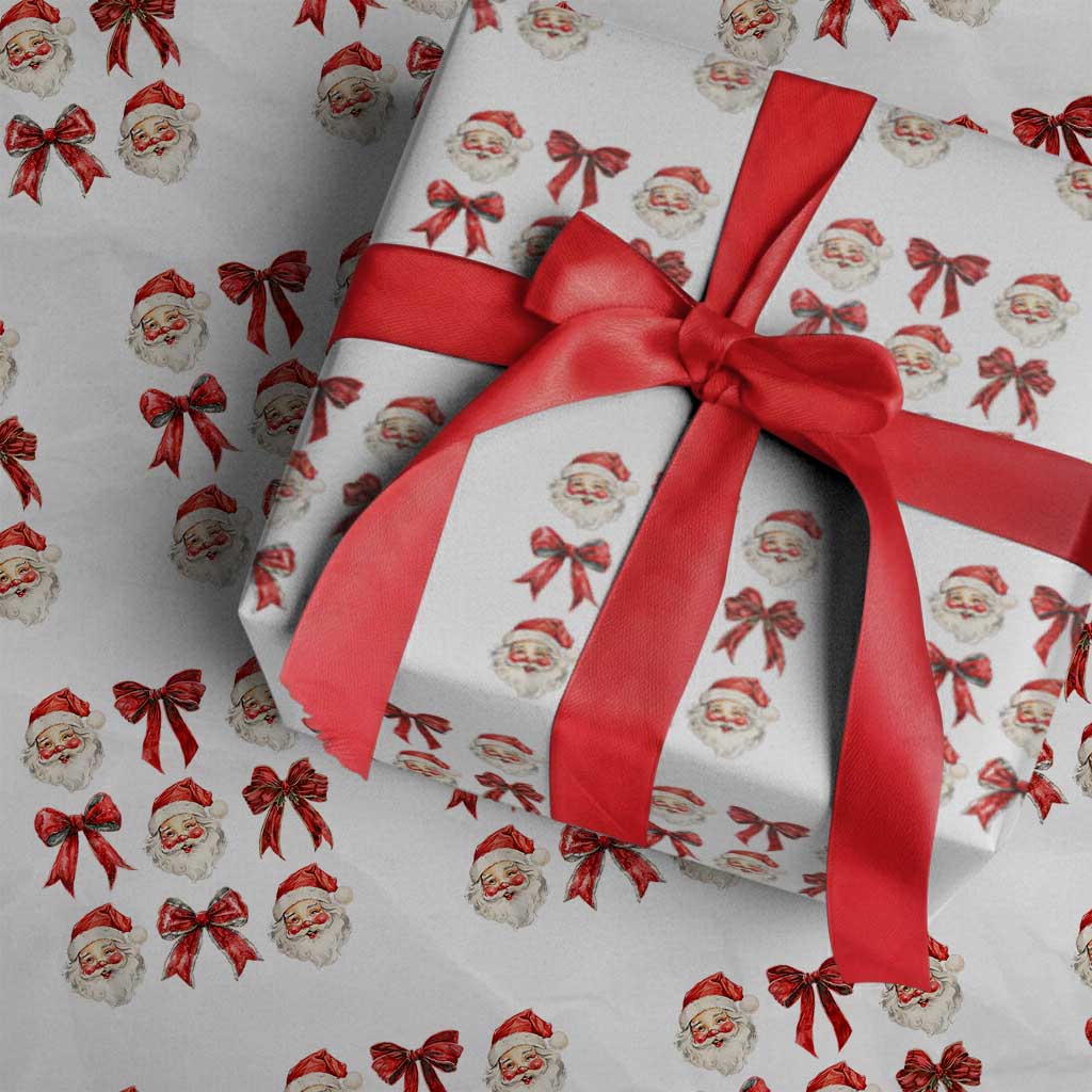 Red Plaid Coquette Bow Santa Claus Wrapping Paper Roll Merry Xmas Festive TS02 White Print Your Wear