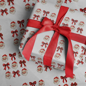 Red Plaid Coquette Bow Santa Claus Wrapping Paper Roll Merry Xmas Festive TS02 White Print Your Wear