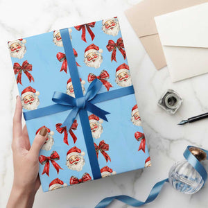 Red Plaid Coquette Bow Santa Claus Wrapping Paper Roll Merry Xmas Festive TS02 Light Blue Print Your Wear