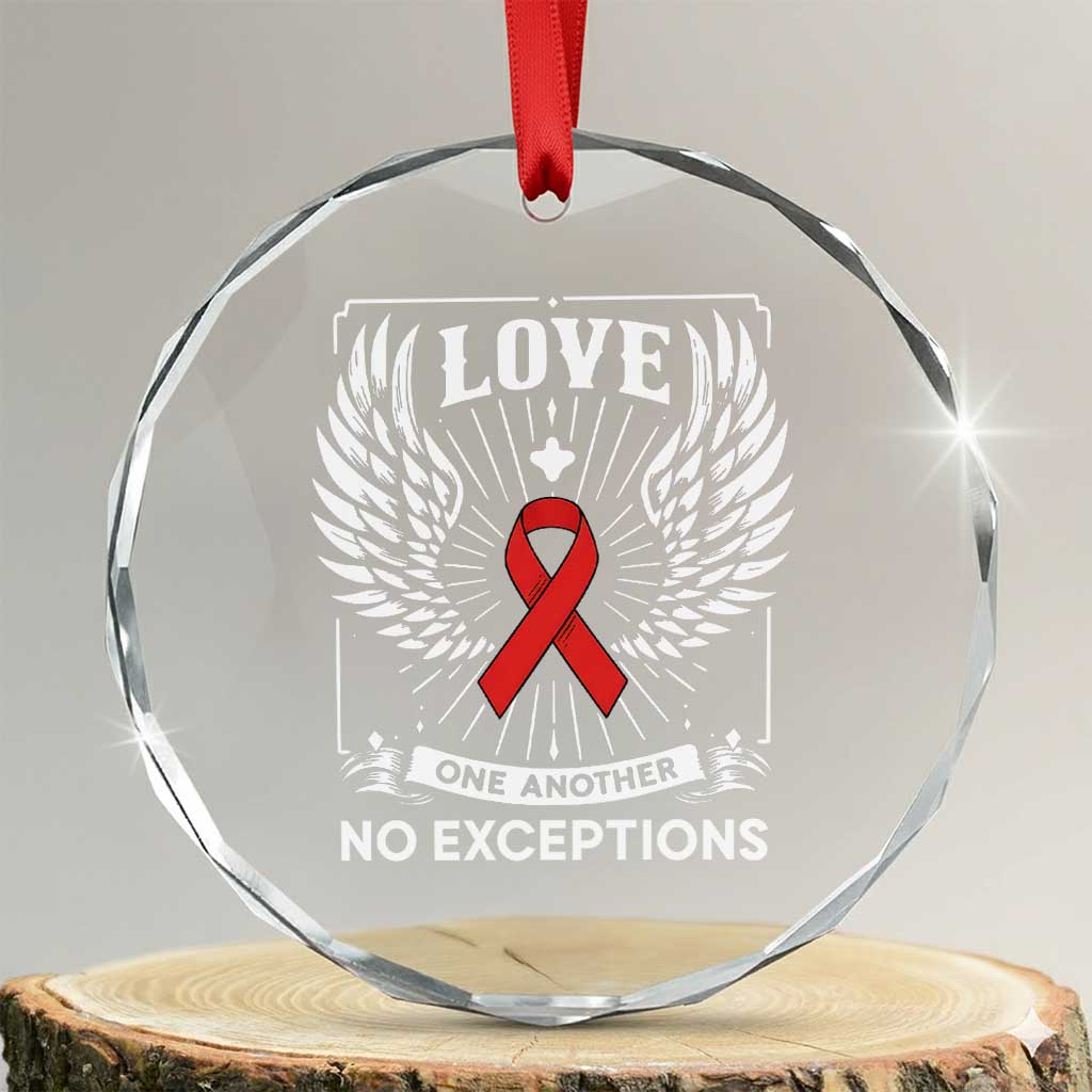Red Ribbon Christian Crystal Glass Ornament Cross Minimal Faith HIV Awareness Religious TS14 Transparent Glass 3'' Circle Print Your Wear