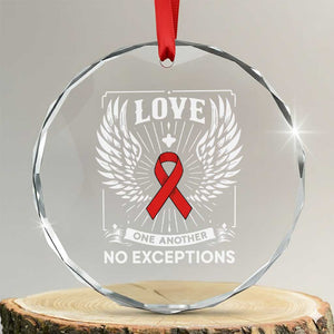 Red Ribbon Christian Crystal Glass Ornament Cross Minimal Faith HIV Awareness Religious TS14 Transparent Glass 3'' Circle Print Your Wear