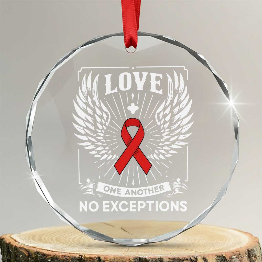 Red Ribbon Christian Crystal Glass Ornament Cross Minimal Faith HIV Awareness Religious TS14 Transparent Glass 3'' Circle Print Your Wear