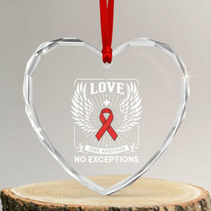 Red Ribbon Christian Heart Crystal Glass Ornament Cross Minimal Faith HIV Awareness Religious TS14 Transparent Glass 3'' Heart Print Your Wear