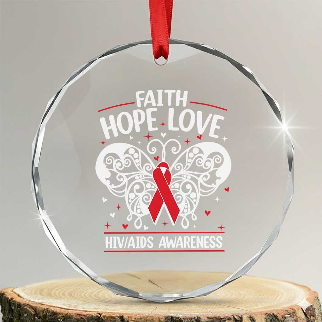 Red Ribbon Faith Hope Love Crystal Glass Ornament World AIDS Day Gift TS12 Transparent Glass 3'' Circle Print Your Wear