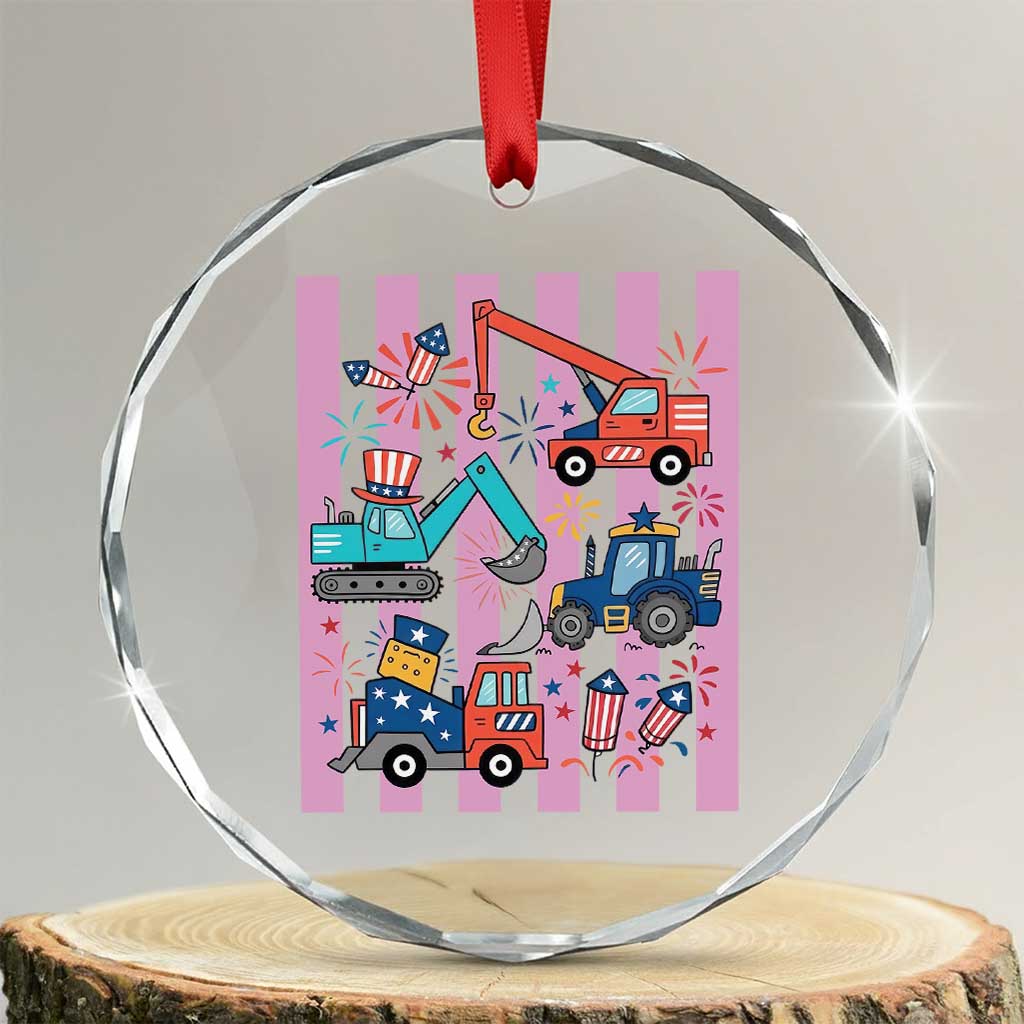 Red White And Blue Construction Crew Crystal Glass Ornament Patriotic Kids 4th Of July TS12 Transparent Glass 3'' Circle Print Your Wear