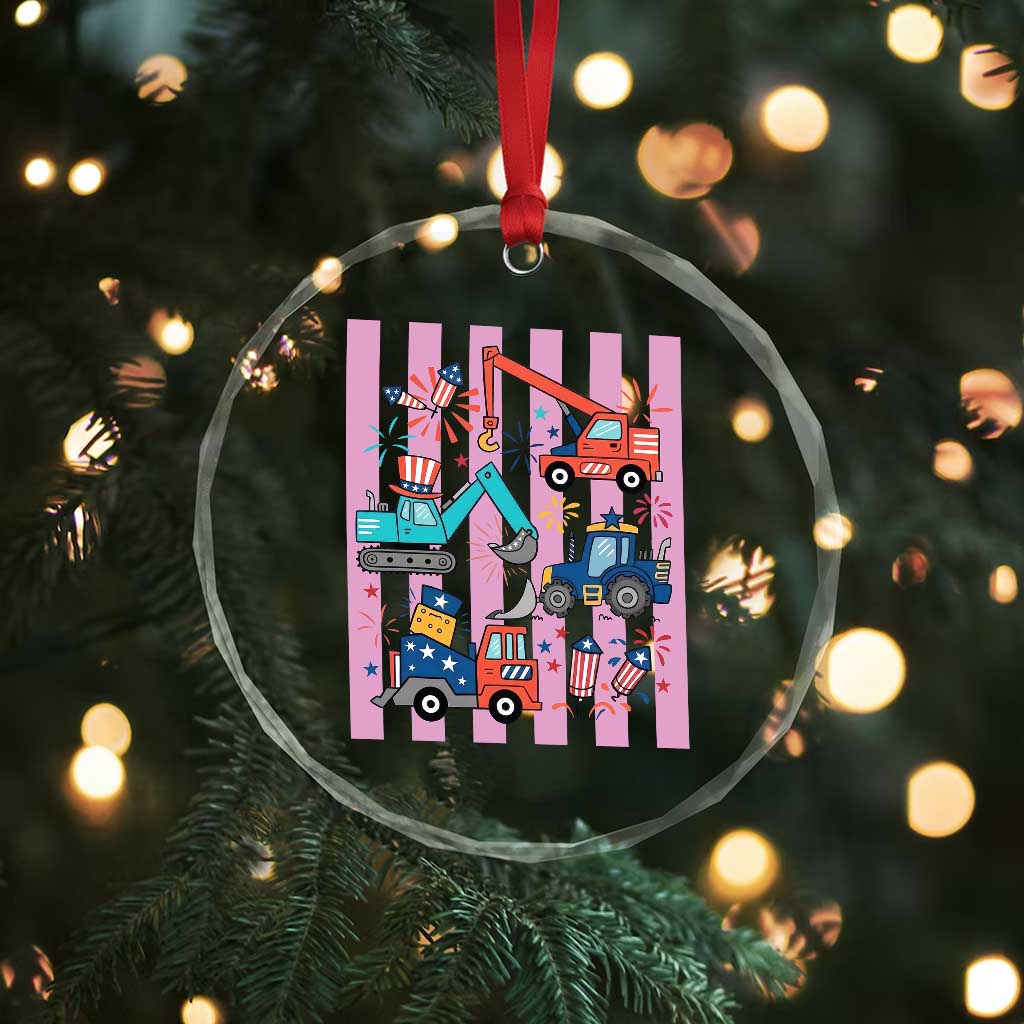 Red White And Blue Construction Crew Crystal Glass Ornament Patriotic Kids 4th Of July