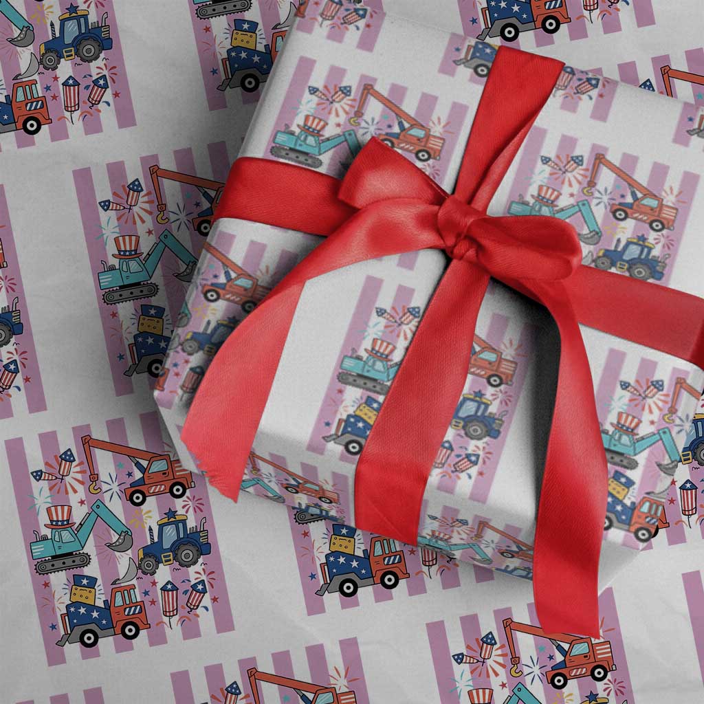 Red White And Blue Construction Crew Wrapping Paper Roll Patriotic Kids 4th Of July TS12 White Print Your Wear