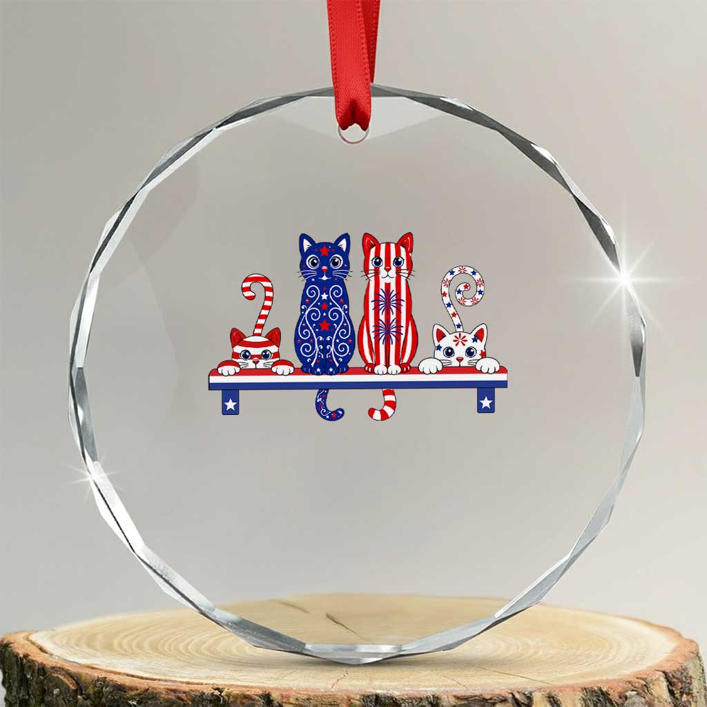 Red White And Blue Cute Cats Crystal Glass Ornament Patriotic Pet Lover TS12 Transparent Glass 3'' Circle Print Your Wear