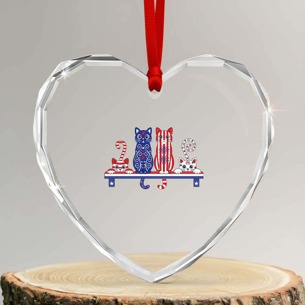 Red White And Blue Cute Cats Heart Crystal Glass Ornament Patriotic Pet Lover TS12 Transparent Glass 3'' Heart Print Your Wear