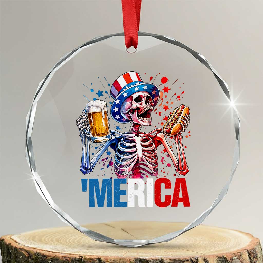 Red White And Blue Skeleton Party Crystal Glass Ornament American Freedom Vibes