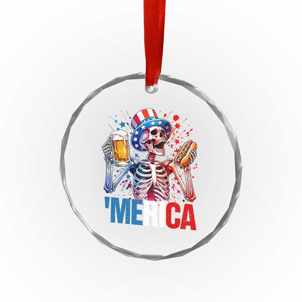 Red White And Blue Skeleton Party Crystal Glass Ornament American Freedom Vibes