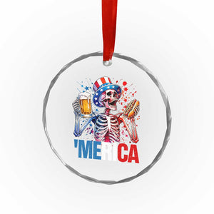 Red White And Blue Skeleton Party Crystal Glass Ornament American Freedom Vibes