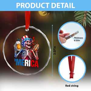 Red White And Blue Skeleton Party Crystal Glass Ornament American Freedom Vibes