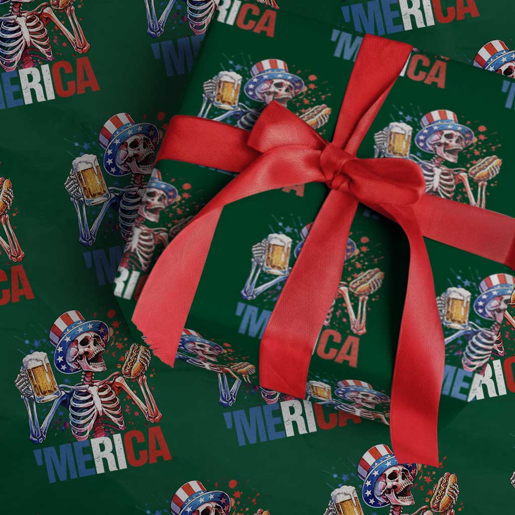 Red White And Blue Skeleton Party Wrapping Paper Roll American Freedom Vibes TS12 Green Print Your Wear