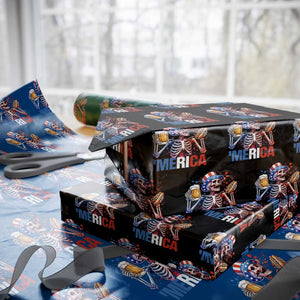 Red White And Blue Skeleton Party Wrapping Paper Roll American Freedom Vibes