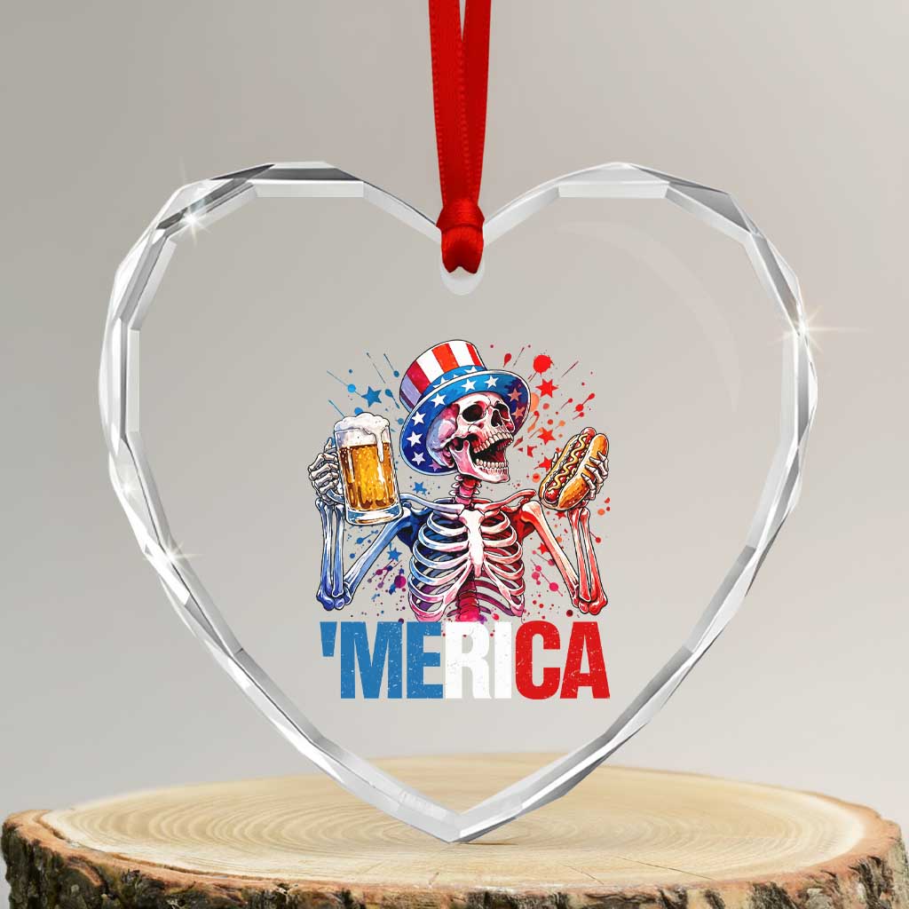 Red White And Blue Skeleton Party Heart Crystal Glass Ornament American Freedom Vibes TS12 Transparent Glass 3'' Heart Print Your Wear