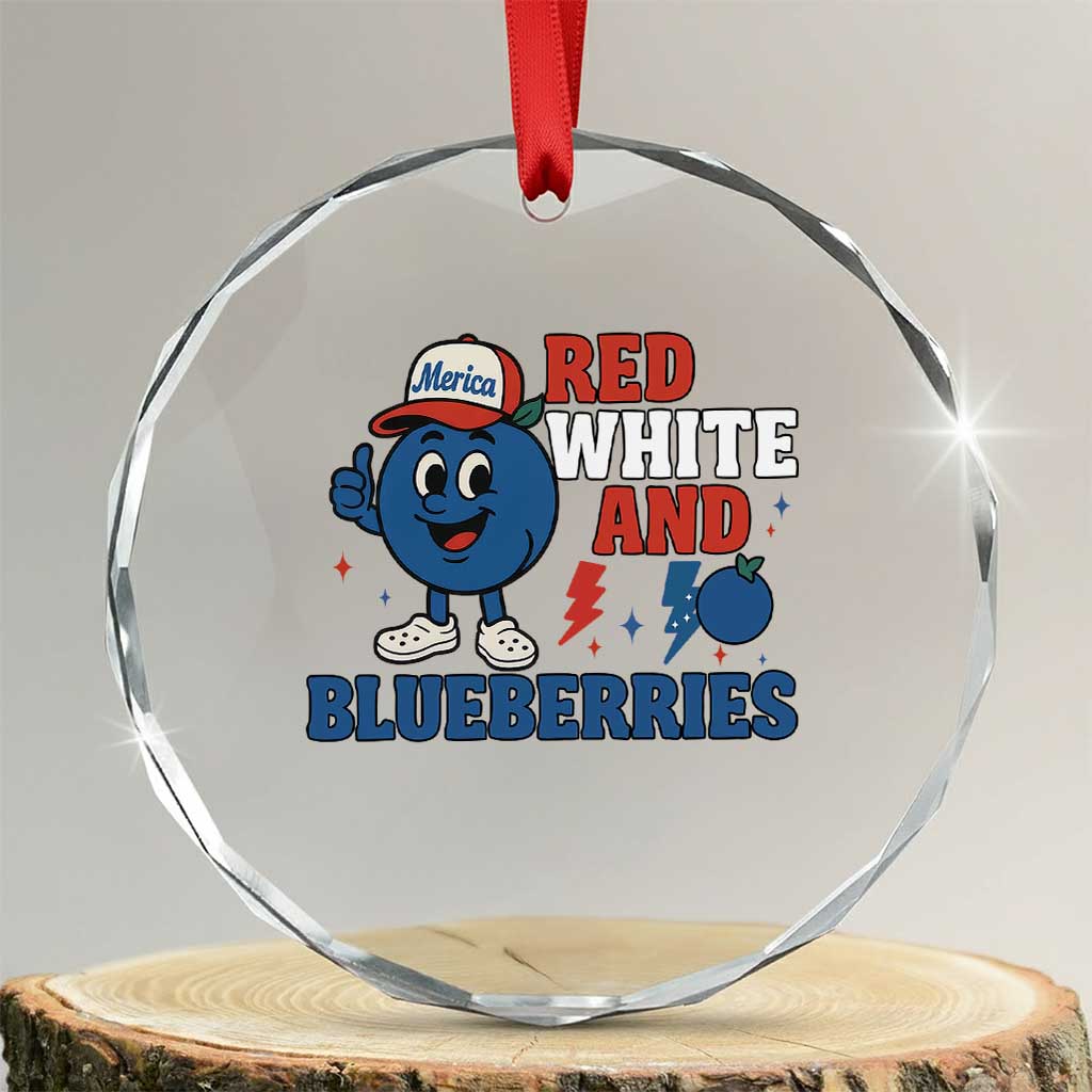 Red White and Blueberries Crystal Glass Ornament Patriotic Fruit Cartoon Graphic TS02 Transparent Glass 3'' Circle Print Your Wear