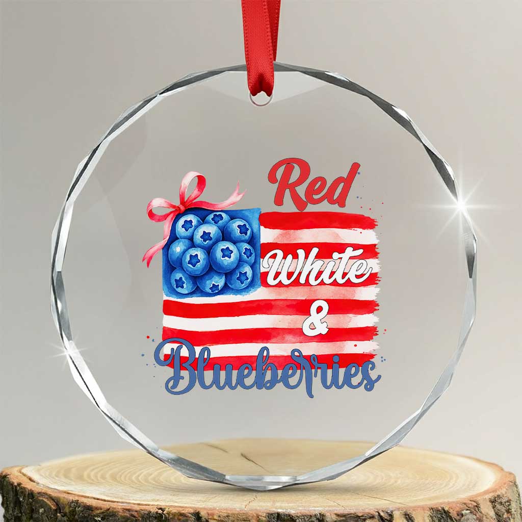 Red White and Blueberries Crystal Glass Ornament Patriotic Vintage American Flag Coquette Bow TS02 Transparent Glass 3'' Circle Print Your Wear