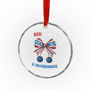 Red White and Blueberries Crystal Glass Ornament Retro Coquette Bow Vintage American Flag TS02 Print Your Wear