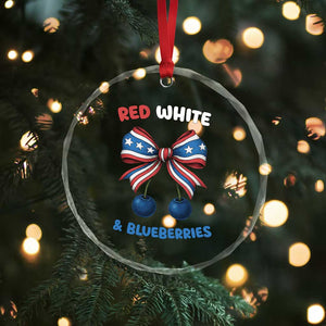 Red White and Blueberries Crystal Glass Ornament Retro Coquette Bow Vintage American Flag TS02 Print Your Wear