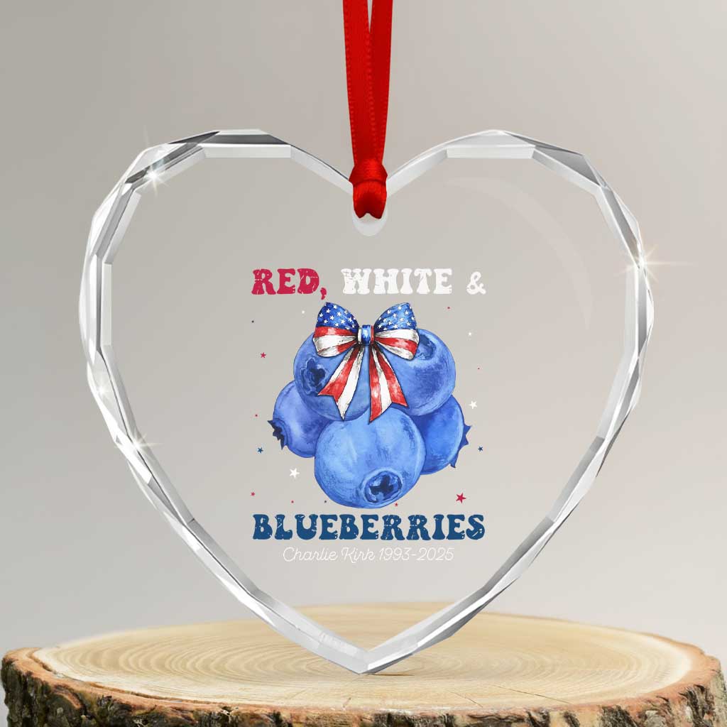 Red White and Blueberries Heart Crystal Glass Ornament Charlie Kirk Tribute 1993 2025 Memorial TS02 Transparent Glass 3'' Heart Print Your Wear