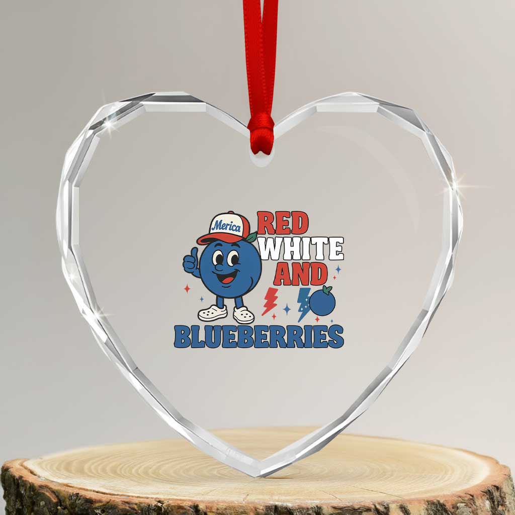 Red White and Blueberries Heart Crystal Glass Ornament Patriotic Fruit Cartoon Graphic TS02 Transparent Glass 3'' Heart Print Your Wear