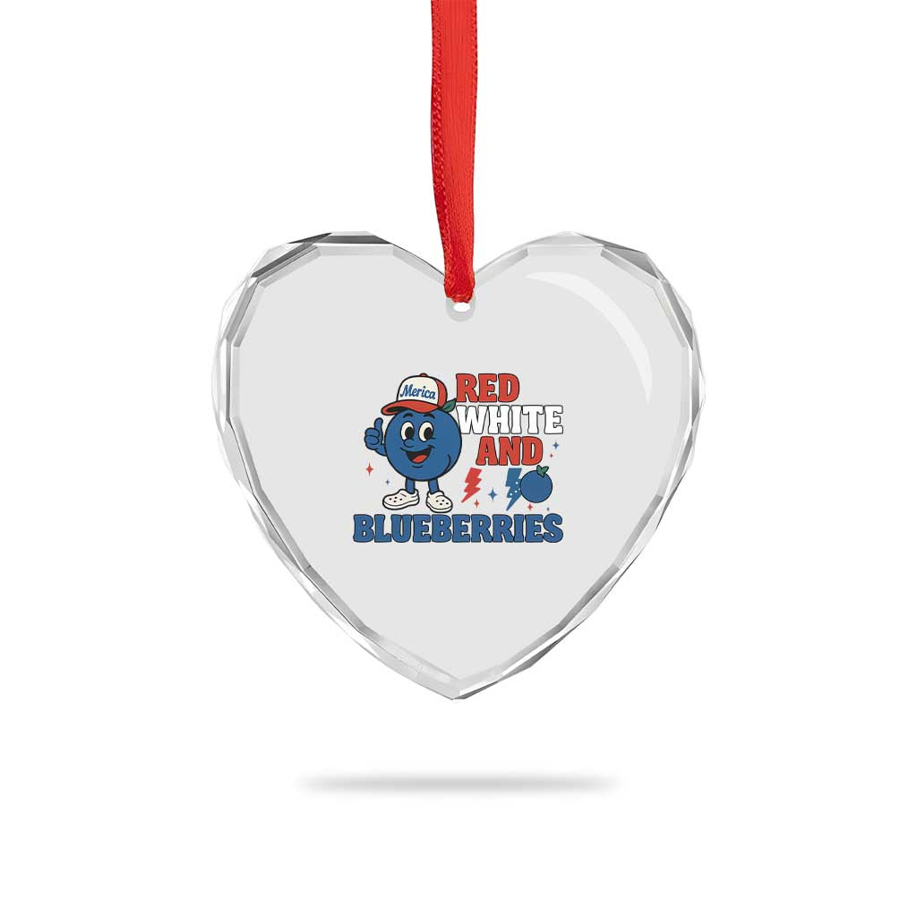 Red White and Blueberries Heart Crystal Glass Ornament Patriotic Fruit Cartoon Graphic TS02 Print Your Wear
