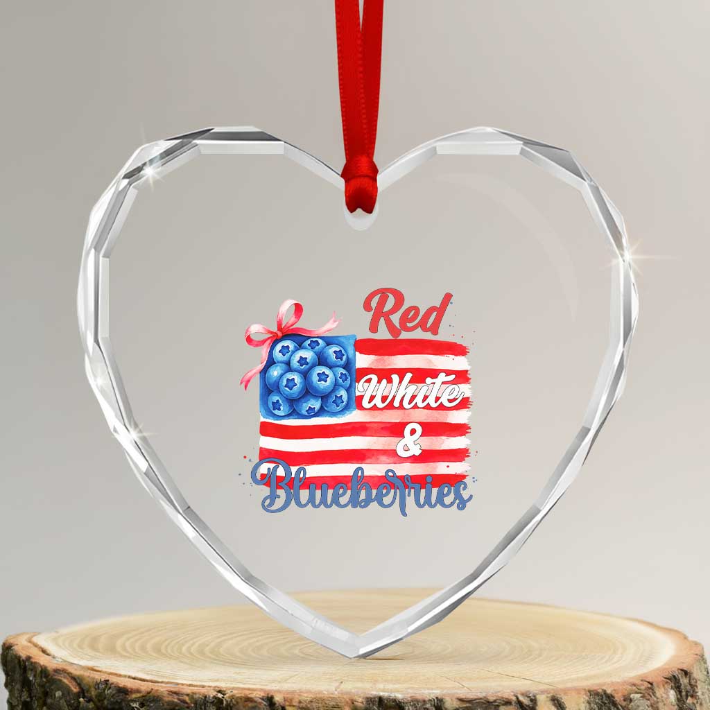Red White and Blueberries Heart Crystal Glass Ornament Patriotic Vintage American Flag Coquette Bow TS02 Transparent Glass 3'' Heart Print Your Wear