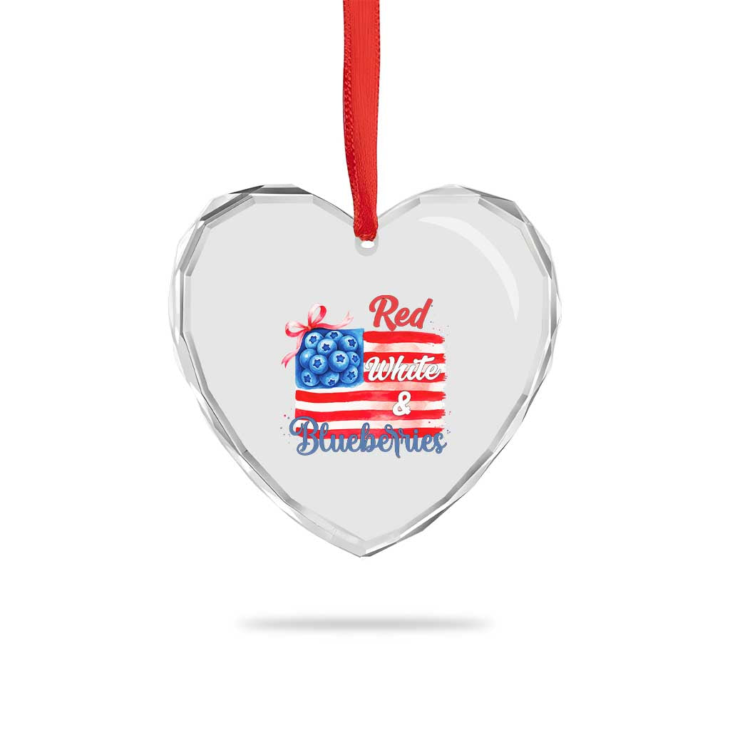 Red White and Blueberries Heart Crystal Glass Ornament Patriotic Vintage American Flag Coquette Bow TS02 Print Your Wear