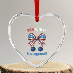 Red White and Blueberries Heart Crystal Glass Ornament Retro Coquette Bow Vintage American Flag TS02 Transparent Glass 3'' Heart Print Your Wear