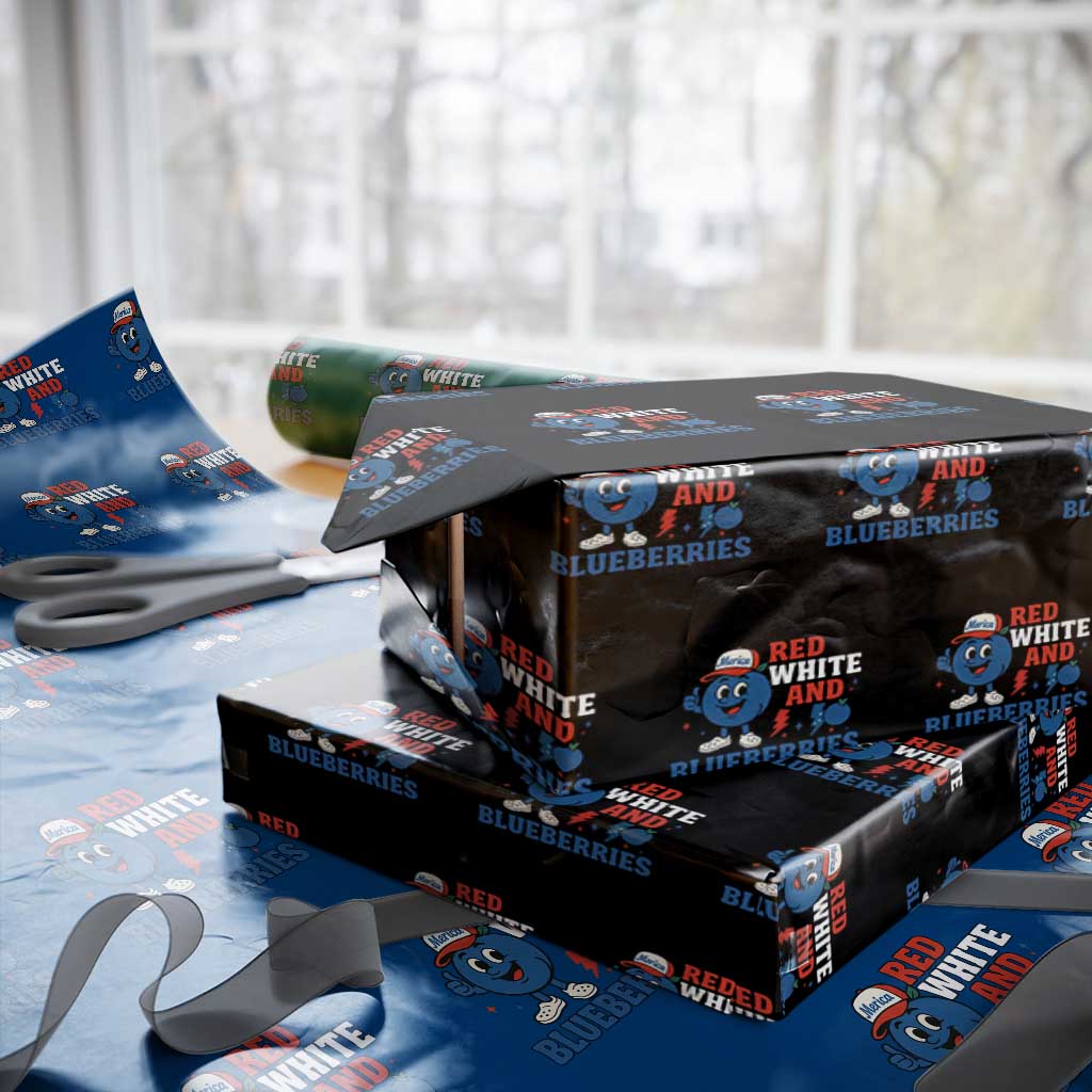 Red White and Blueberries Wrapping Paper Roll Patriotic Fruit Cartoon Graphic TS02 Black Print Your Wear