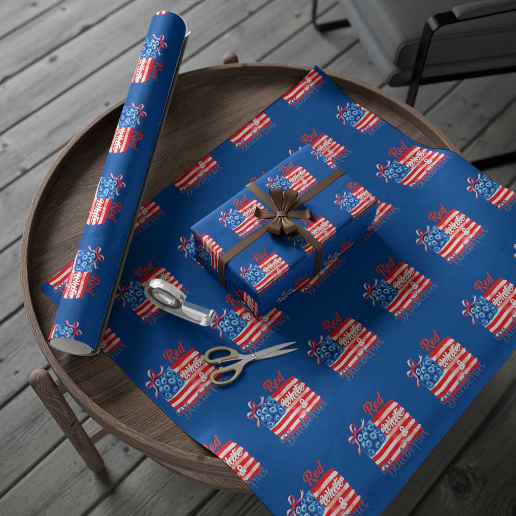 Red White and Blueberries Wrapping Paper Roll Patriotic Vintage American Flag Coquette Bow TS02 Blue Print Your Wear