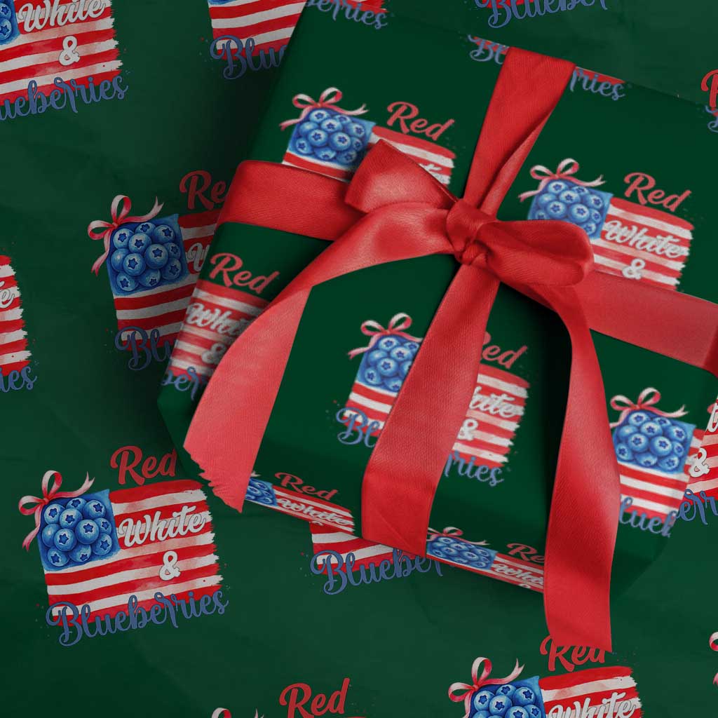 Red White and Blueberries Wrapping Paper Roll Patriotic Vintage American Flag Coquette Bow TS02 Green Print Your Wear