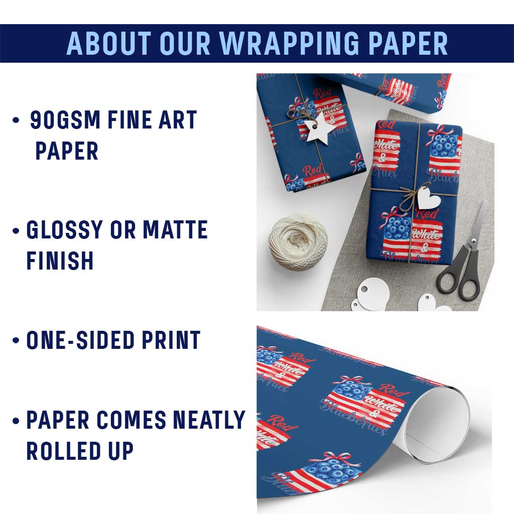 Red White and Blueberries Wrapping Paper Roll Patriotic Vintage American Flag Coquette Bow TS02 Print Your Wear