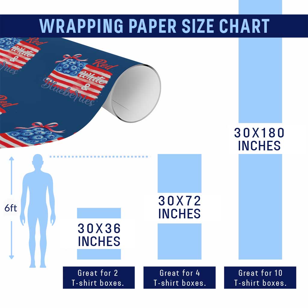 Red White and Blueberries Wrapping Paper Roll Patriotic Vintage American Flag Coquette Bow TS02 Print Your Wear