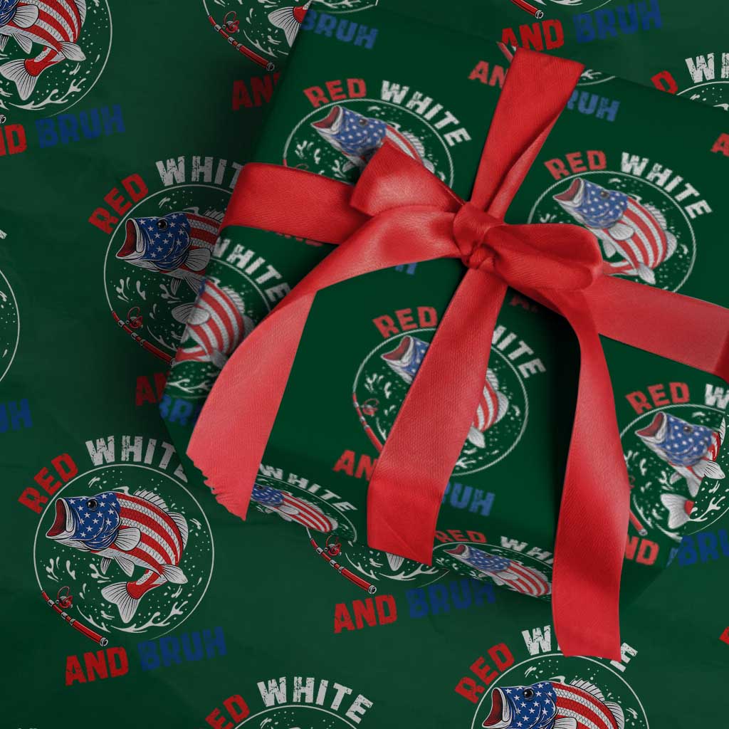 Red White And Bruh Fishing Wrapping Paper Roll Funny Patriotic Bass 4th Of July American Flag TS02 Green Print Your Wear