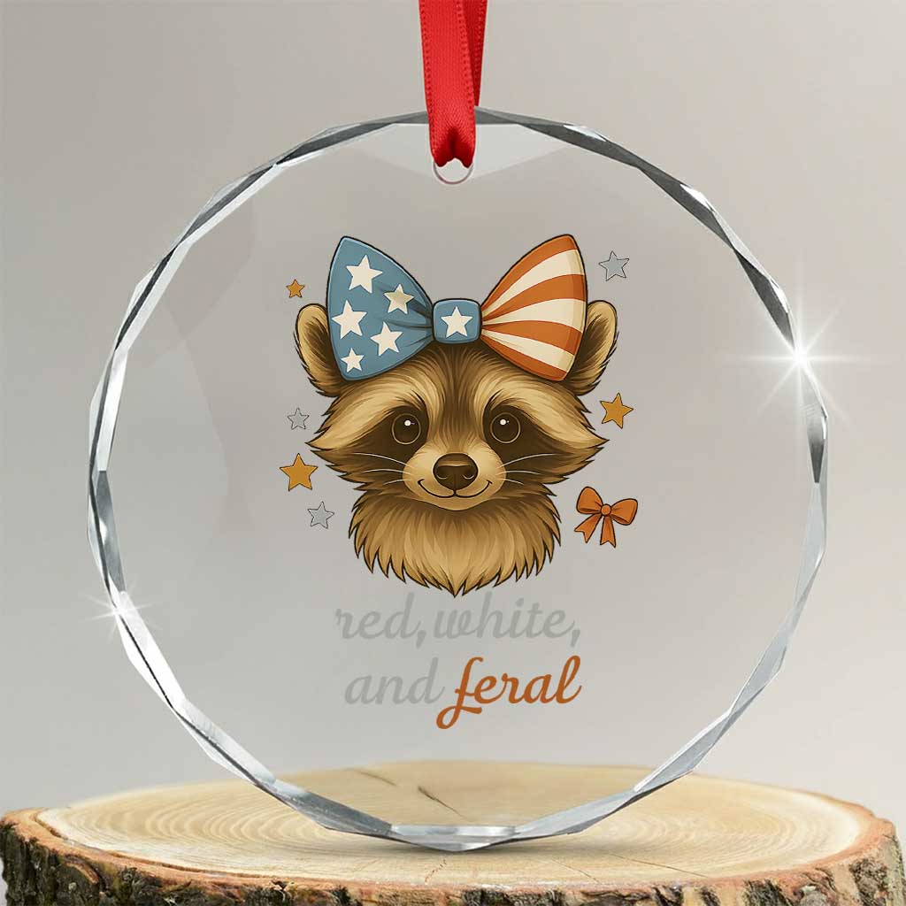 Red White and Feral Raccoon Crystal Glass Ornament Funny Patriotic Animal 4th of July TS02 Transparent Glass 3'' Circle Print Your Wear