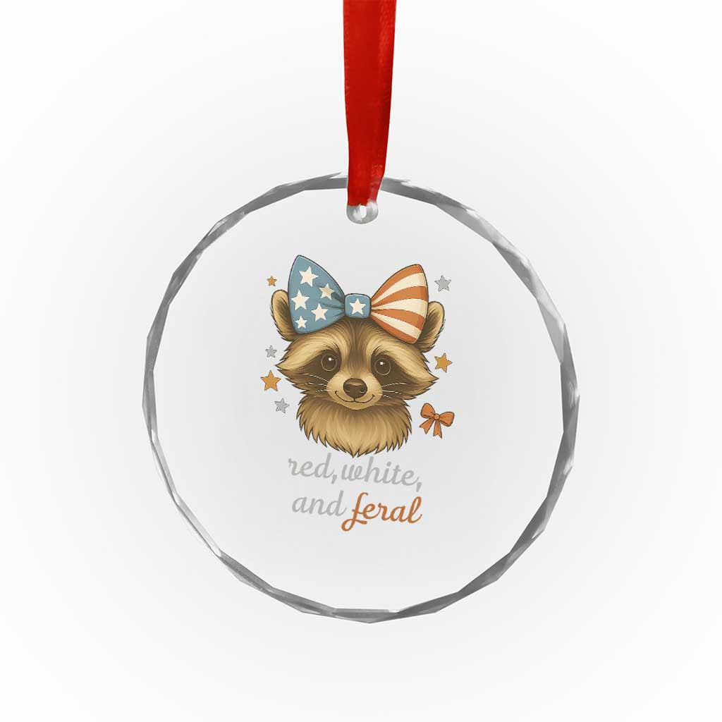 Red White and Feral Raccoon Crystal Glass Ornament Funny Patriotic Animal 4th of July TS02 Print Your Wear