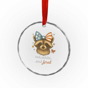 Red White and Feral Raccoon Crystal Glass Ornament Funny Patriotic Animal 4th of July TS02 Print Your Wear