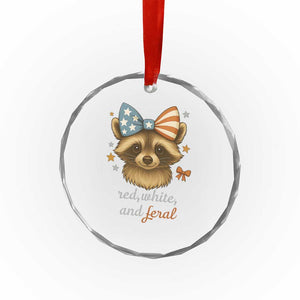 Red White and Feral Raccoon Crystal Glass Ornament Funny Patriotic Animal 4th of July TS02 Print Your Wear