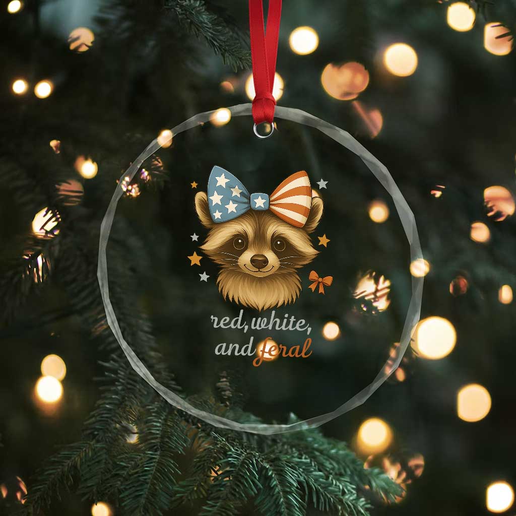 Red White and Feral Raccoon Crystal Glass Ornament Funny Patriotic Animal 4th of July TS02 Print Your Wear