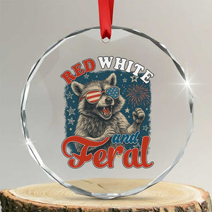 Red White and Feral Raccoon Crystal Glass Ornament Funny Patriotic Fireworks Wild 4th of July Vibes TS02 Transparent Glass 3'' Circle Print Your Wear
