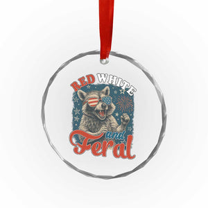 Red White and Feral Raccoon Crystal Glass Ornament Funny Patriotic Fireworks Wild 4th of July Vibes TS02 Print Your Wear