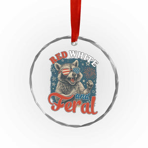 Red White and Feral Raccoon Crystal Glass Ornament Funny Patriotic Fireworks Wild 4th of July Vibes TS02 Print Your Wear