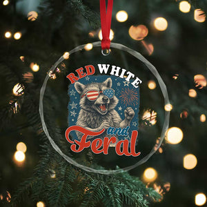 Red White and Feral Raccoon Crystal Glass Ornament Funny Patriotic Fireworks Wild 4th of July Vibes TS02 Print Your Wear