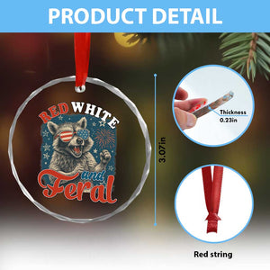 Red White and Feral Raccoon Crystal Glass Ornament Funny Patriotic Fireworks Wild 4th of July Vibes TS02 Print Your Wear